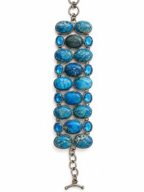 Simulated Turquoise Blue Topaz Silver Plated Statement Bracelet